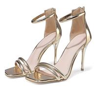 Sandali da 11,5 Cm Scarpe da Donna con Cinturino alla Caviglia con Tacco A Spillo E Punta Quadrata Sandali Eleganti con Tacco Alto,d'oro,36 EU