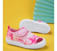 Sandali da acqua rosa con stampa tie-dye e punta chiusa per ragazze, con stampa carina a forma di punto interrogativo, chiusura a strappo, asciugatura rapida, suola morbida antiscivolo, scarpe da spia