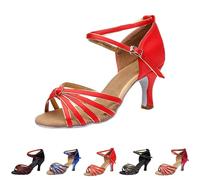 Sandali da ballo per le donne sandali da ballo da sala da ballo scarpe aperte scarpe da pratica calzature per la salsa latino nazionale standard tacchi medi alti sandali di colore a contrasto, Rosa