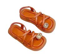 Sandali da bambina 30, in pelle, con suola morbida, antiscivolo, leggeri, con caviglia regolabile, flessibili, comodi, da spiaggia, per bambini, perfetti per le principesse, marrone, 27 EU