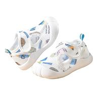 - Sandali da bambina con punta piatta, non slio, semi aperta, traspiranti e morbide, scarpe primi passi, Blu, 19 EU