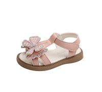 Sandali da bambina in pelle 33 da principessa, con fiocco di strass, antiscivolo, piatti, da spiaggia, estivi, alla moda, con brillantini, taglie 23-35, Colore: rosa., 35 EU