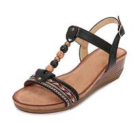 Sandali da Donna 2023 Estate Sandali Piatti con Cinturino da Donna Scarpe da Spiaggia Boemia Perline Gioiello Vintage Clip Toe Ring Infradito Sandali Piatti Gladiatore,Nero,37 EU