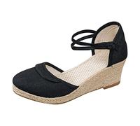Sandali da donna 2026 Donne Ripple Lino Sandali Piattaforma Sandali con zeppa Moda Versatile Fibbia Intrecciata Estate Casual plateau Pantolette, Nero , 37 EU Stretta