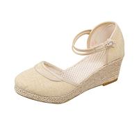 Sandali da donna 2026 Donne Ripple Lino Sandali Piattaforma Sandali con zeppa Moda Versatile Fibbia Intrecciata Estate Casual plateau Pantolette, beige., 40 EU Stretta