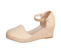 Sandali da donna 2026 Sandali da donna Ripple in lino Piattaforma Sandali con zeppa Moda Versatile Fibbia Intrecciata Elegante Confortevole Piedi larghi Scarpe estive, beige., 39 EU Stretta