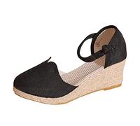 Sandali da donna 2026 Sandali da donna Ripple in lino Piattaforma Sandali con zeppa Moda Versatile Fibbia Intrecciata Elegante Confortevole Piedi larghi Scarpe estive, Nero , 38 EU Stretta