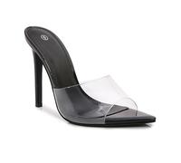 Sandali da Donna a Punta Trasparente con Tacco a Spillo con Cinturino Trasparente con Tacchi Alti Slip on Muli per Le Donne, Nero, 37 EU
