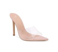Sandali da donna a punta trasparente con tacco a spillo con cinturino trasparente con tacchi alti slip on muli per le donne, Nude, 40.5 EU