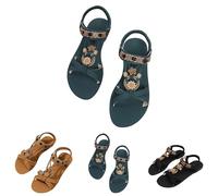 Sandali da donna alla moda bohémien color rame decorazione floreale elastico cinturino alla caviglia sandali piatti vacanze street photo prom party spiaggia campeggio comode scarpe leggere, Verde, 5.5