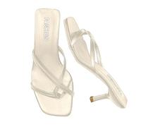 Sandali da donna alla moda con punta aperta, tacco alto a spillo, comode infradito per l'uso quotidiano, beige., 42 EU