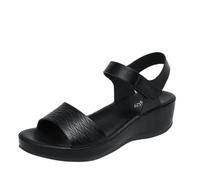 Sandali da donna alla moda con zeppa con zeppa aperta Hook & Loop Comfort casual estate spiaggia romana scarpe, Nero , 38 EU