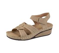 Sandali da donna alla moda con zeppa per un design casual a punta aperta, combinati con stile e denim, perfetti comfort quotidiano grazie alla loro forma ariosa e alla suola robusta, beige., 42 EU