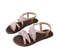 Sandali da donna alla moda eleganti a doppia foglia con strass scintillanti strass Boho Leaf Strappy sandali Bling Glitter Open Toe Flat Summer Dress Shoes, rosa, 38 EU