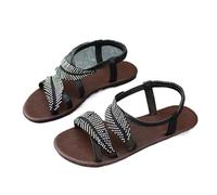 Sandali da donna alla moda eleganti a doppia foglia con strass scintillanti strass Boho Leaf Strappy sandali Bling Glitter Open Toe Flat Summer Dress Shoes, Nero , 40 EU