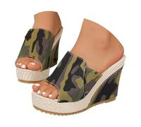 Sandali da donna alla moda in tela con zeppa e plateau, a fascia larga, punta aperta, espadrillas con tacco alto, per club, festival, appuntamenti, uscite estive, Mimetico, 40.5 EU