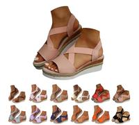 Sandali da donna, alla moda, morbidi, tinta unita, elastici, zeppa, sandali da spiaggia, vacanze, escursionismo, campeggio, traspiranti e confortevoli, Rosa D, 38.5 EU