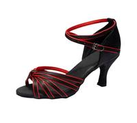 Sandali da donna alti cm con scarpa da ballo latino e decorazione a nodo, suola slip-on, comode scarpe da sera con tacco medio per occasioni casual al chiuso, Brick rosso, 34 EU