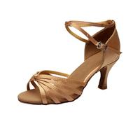 Sandali da donna alti cm con scarpa da ballo latino e decorazione a nodo, suola slip-on, comode scarpe da sera con tacco medio per occasioni casual al chiuso, marrone, 40 EU