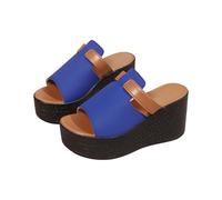 Sandali da donna anatomici, con zeppa, morbidi ed eleganti, con tacco aperto, punta aperta, sandali da giardino, infradito, Blu, 39 EU