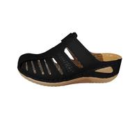 Sandali da donna anteriori chiusi, comodi, da giardino, con plateau, in pelle, con plantare, traspiranti, con plateau e suola morbida, per la festa della mamma, Nero , 36 EU