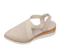 Sandali da donna anteriori chiusi, eleganti, con zeppa, sandali da donna, per il tempo libero, per la festa della mamma, beige., 42 EU