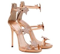 Sandali da Donna Aperti In Punta con Tacco Alto e Strass a Motivo Stellare Scarpe Eleganti Formali con Tacco a Stiletto e Cerniera Posteriore per Matrimoni Banchetti e Feste,D'oro,44 EU