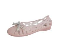 Sandali da donna Ballerine Slip on Gelatina | Punta chiusa, tomaia traforata con ritagli laterali, fiocco decorativo con perline sul davanti, suola piatta, taglio basso, per città, uscita, tempo