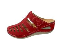 Sandali da donna blu, larghezza H, sandali da donna con zeppa, eleganti e comodi, chiusi sul davanti, scarpe da spiaggia, scarpe estive con chiusura in , plantare morbido, Colore: rosso, 41 EU