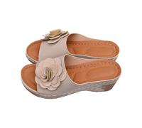 Sandali da donna Bohe con zeppa piatta con cinturino a T regolabile Open Toe Summer Sliders Lady Slip On Casual Sandali da spiaggia in sughero Plantare Fiore Traspirante Leggero Infradito, Beige, 37.5