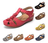 Sandali da donna bohémien classici impreziositi da fiori traforati in tinta unita con cinturino adesivo con tacco inclinato sandali per vacanze street photo prom party spiaggia campeggio comode scarpe