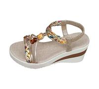 Sandali da donna bohémien con zeppa romana, sandali con zeppa larga, sandali estivi da spiaggia, casual, scarpe da vacanza alla moda, comode, versatili, leggere, ad arco, taglia 36-40, Oro, 40.5 EU