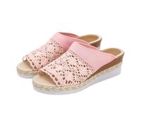 Sandali da donna Boho all'uncinetto con zeppa casual con tacco in paglia, per vacanze estive al mare e look casual quotidiano, rosa, 39 EU