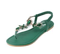 Sandali da donna boho eleganti con strass, infradito, sandaletti, ciabatte con brillantini per esterni, pantofole, scarpe estive, flip flop, scarpe basse comode e traspiranti, sandali casual, verde