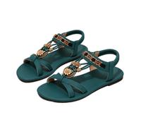 Sandali da donna Boho Strappy Comfort Open Round Toe Elastico Ballerine, Blu navy., 37 EU