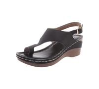 Sandali da donna casual con fondo in pendenza ad arco romano, sandali estivi alla moda da donna, Nero , 6 UK 3X-Narrow