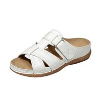 Sandali da donna casual con zeppa traforata retrò sandali aperti punta comoda per tutti i giorni estivi vacanze spiaggia calzature leggere, bianco, 40 EU