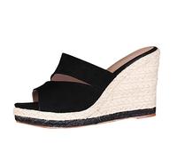 Sandali da donna casual da donna, estivi, con zeppa, con tacco alto, piattaforma con tacco alto, scarpe piatte antiscivolo, sandali per le vacanze, scarpe da bagno portatili, Nero , 38 EU