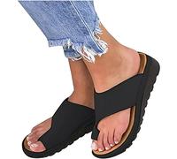 Sandali da donna casual estate ortopedico correzione in pelle con punta ad anello pantofole sandali tacco piatto spiaggia infradito da donna, nero, EU37/US6
