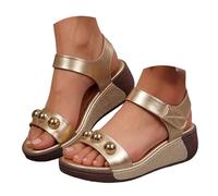 Sandali da donna, comodi, estivi, con zeppa spessa, suola spessa, stile casual, retrò, minimalista, antiscivolo, ammortizzante, resistenti, versatili, giovani, eleganti, oro, 43 EU