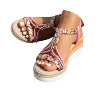 Sandali da donna, comodi, estivi, espadrillas con zeppa, cavigliera regolabile con lacci, comodi per camminare, vacanze, stile boho, casual, eleganti, comodi e resistenti, Rosa, 43 EU