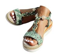 Sandali da donna, comodi, estivi, espadrillas con zeppa, cavigliera regolabile con lacci, comodi per camminare, vacanze, stile boho, casual, eleganti, comodi e resistenti, Verde, 43 EU