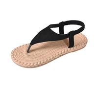 Sandali da donna con cinghie incrociate in strisce, suola in finta corda e tessuto vellutato, morbido, stile bohemien, sandali unici, per abbigliamento da città o per occasioni casual, Nero296, 37 EU