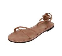 Sandali da donna con cinturini, sandali estivi da spiaggia, piatti, sandali romani con cinturino regolabile, in pelle, stile bohémien, eleganti infradito, scarpe estive, marrone, 40 EU