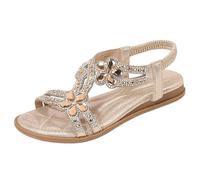 Sandali da donna con cinturino a T con cristalli scintillanti, piatti, estivi, comodi, elastici, leggeri, con strass, Oro, 38 EU