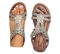 Sandali da donna con cinturino elastico con strass, sandali alla moda con cinturino elastico, scarpe da spiaggia casual con piattaforma antiscivolo, scarpe da donna estive, Z1 Brown, 42 EU