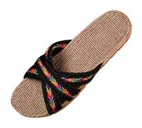 Sandali da donna con cinturino incrociato in lino pantofole leggere aperte a punta scorrevole effetto tessuto piatto scarpe loungewear estate naturale, Multicolore, 41 EU