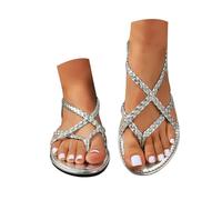 Sandali da donna con cinturino incrociato, pantofole aperte con cinturino elastico, sandali da escursionismo, antiscivolo, infradito da spiaggia, leggere, ciabatte piatte da donna, Colore: argento