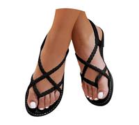 Sandali da donna con cinturino incrociato, pantofole aperte con cinturino elastico, sandali da escursionismo, antiscivolo, infradito da spiaggia, leggere, ciabatte piatte da donna, a nero, 38.5 EU