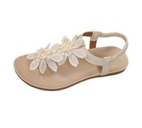 Sandali da donna con cinturino sulle dita con decorazione floreale in pizzo, cinturino elastico sul tallone, suola morbida e confortevole, sandali estivi bohémien per spiaggia, città, giardino e